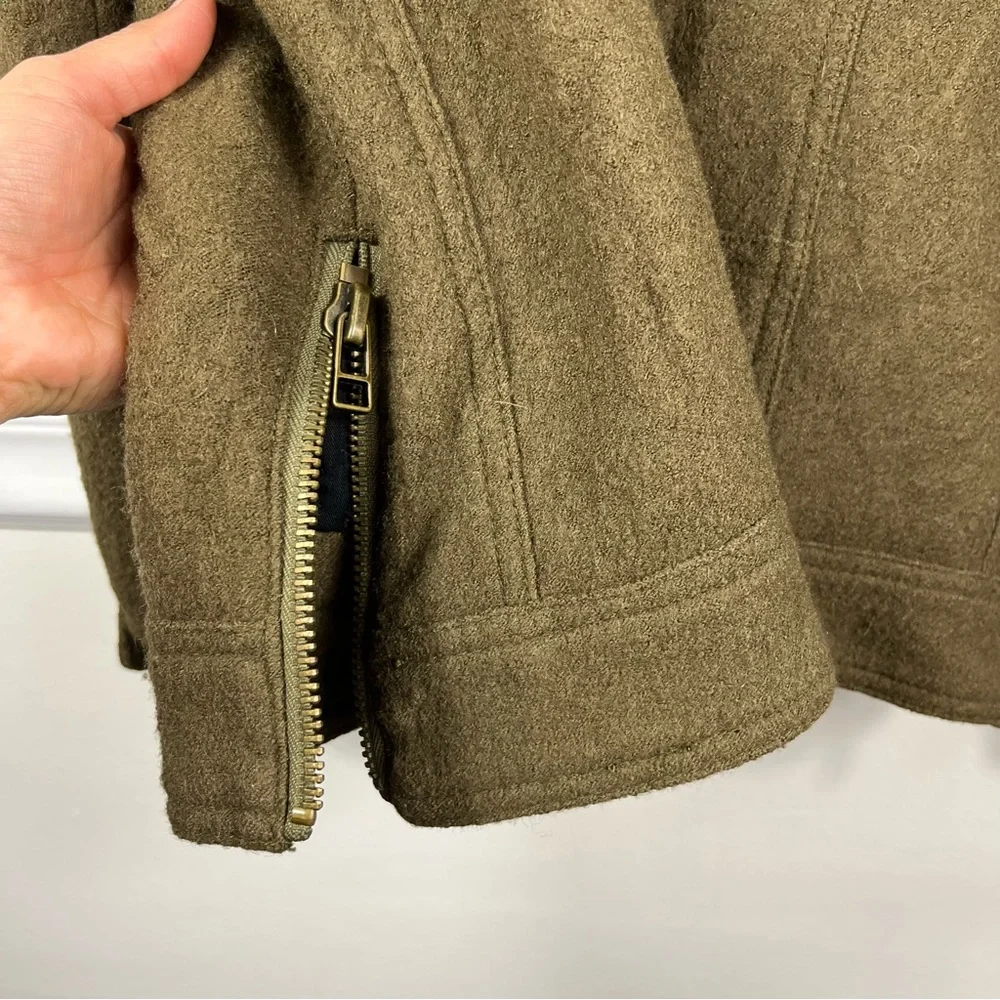 Free People Olive Green Oversized Wool Blend Moto‎ Faux Fur Jacket Size XS